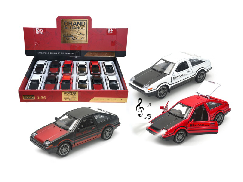 1:36 Huili Alloy Car Model - Toyota Ae86 Mixed Package With Light And Music In Three Colors (12 Pieces/Display Box)