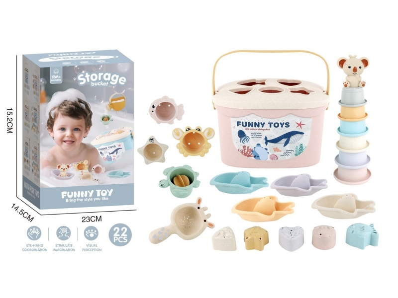 Wheat Pole Bathroom Building Block Storage Bucket Set