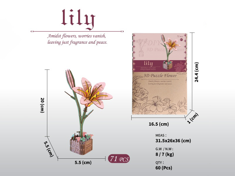 Diy 3D Wooden/Wooden Flowers/Assembled Flowers/Wooden Model Assembled Flowers/Lilies