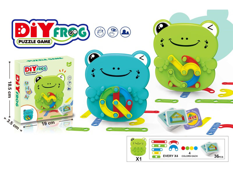 Board Game Frog-Shaped Matching Versatile Cylindrical Building Block Toys With 36 Cards