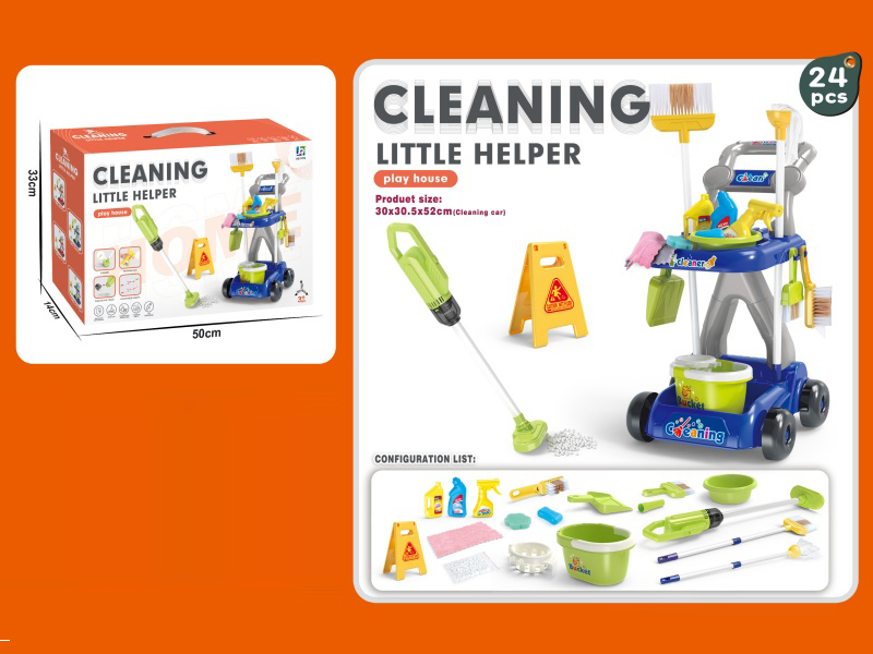 Cleaning Trolley Set, 24Pcs (With Vacuum Cleaner, 3 Aa Capsules Not Included In Battery), Blue