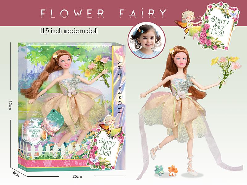 11.5 Inch 11-Joints Flower Fairy Doll With 2 Hair Clips, Simulated Bouquet