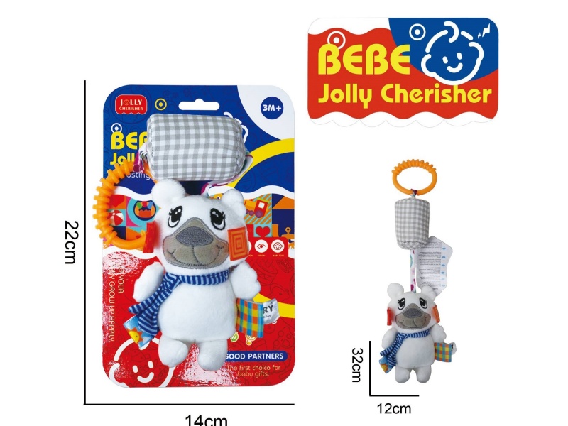 Baby Educational Plush Soothing Toy, Little White Bear Hanging Bed Wind Chime