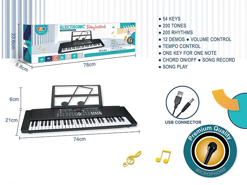 54 Key Multifunctional Electronic Organ With Music Stand, USB Cable, Microphone(Black)
