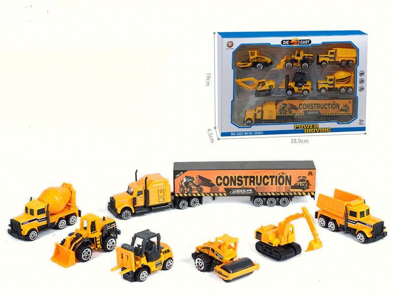 Slide Small Engineering Trucks 6pcs + Container Car