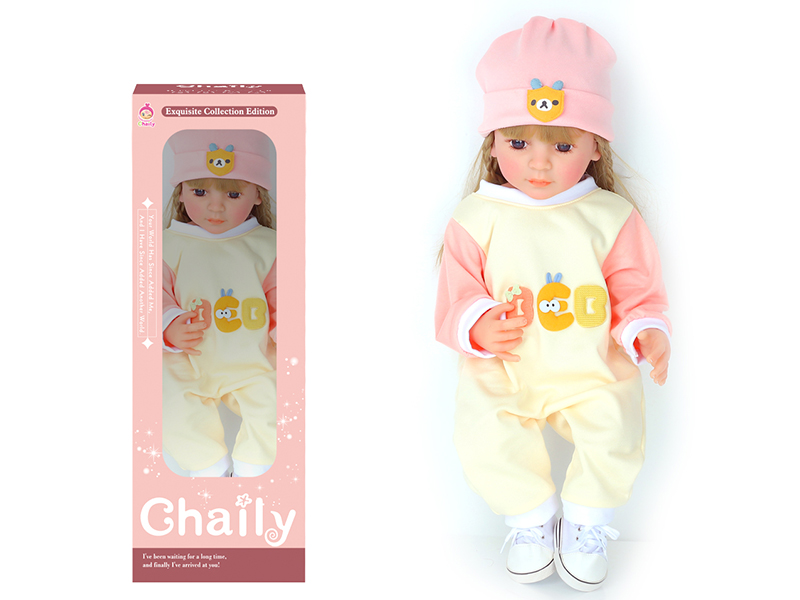 55CM Soft Glue High Simulation Baby Doll(Wig Sheath)With Diaper, Birth Card, Hat