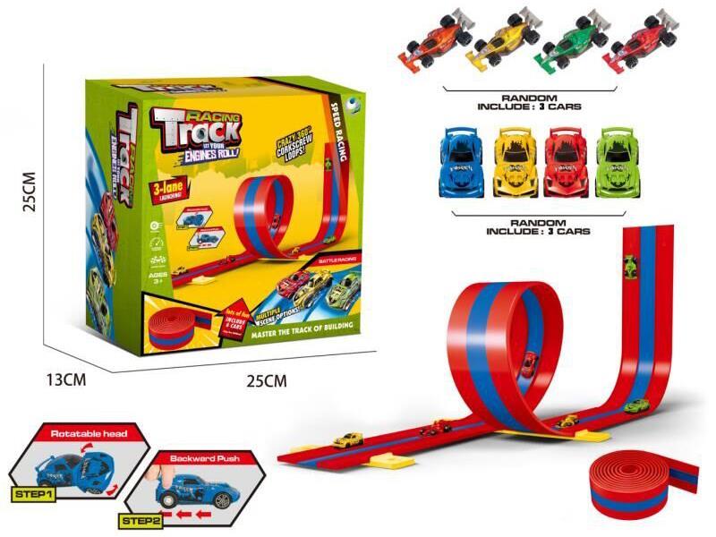 Racing Track Set(3 Alloy Cars + 3 Pull Back Cars)