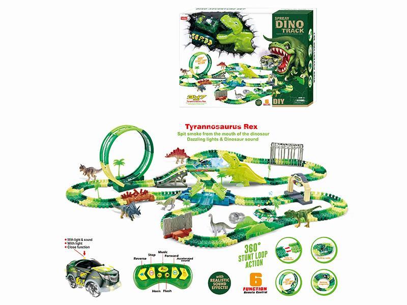 2.4G 6CH R/C Rotating Roller Coaster Spray Dinosaur Rail Car With Light 347pcs