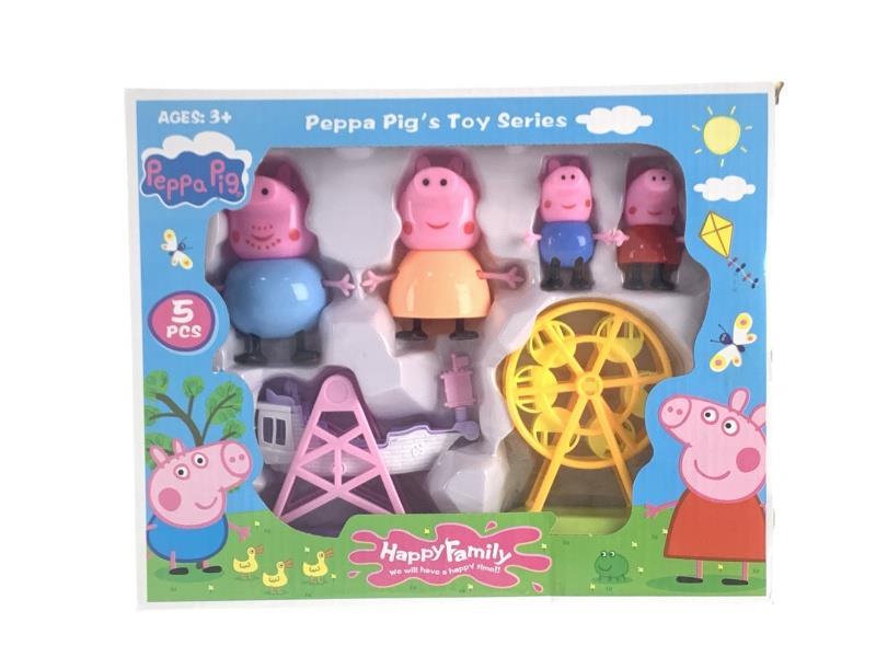 Peppa Pig'S Family Of Four Dolls + A New Ferris Wheel + A Thrilling Pirate Ship