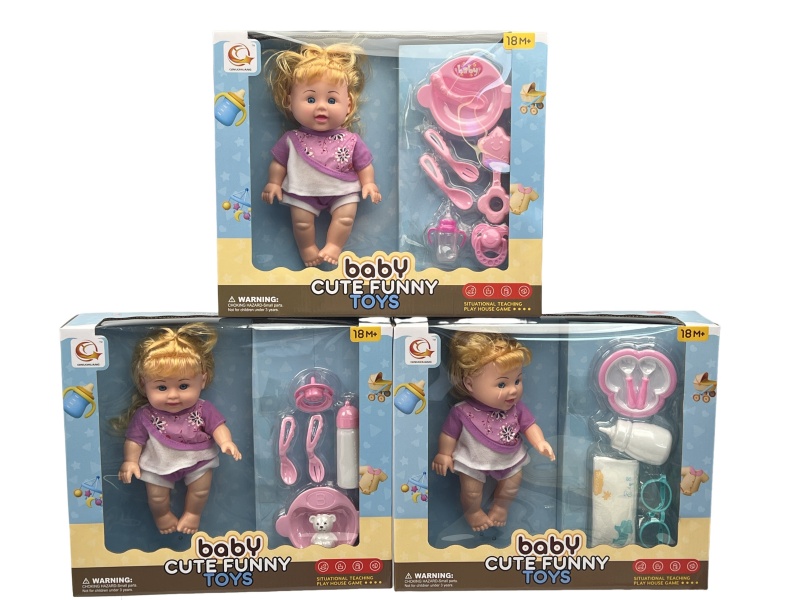 A Mixed Set Of Three Types Of 10-Inch Figurines And Dolls With Tableware