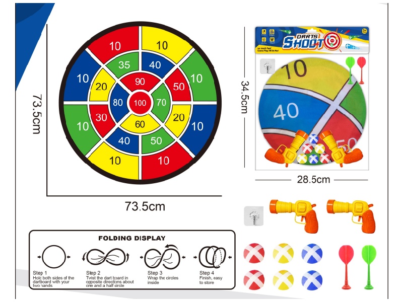 Digital Foldable Dartboard Adhesive Ball Fabric Target 74Cm (Patterns Can Be Customized) - Comes With Gun