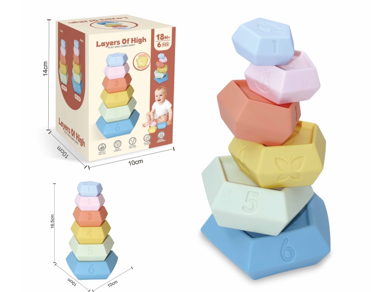 Soft Plastic Six-Layer Pentagonal Stacking Toy 6pcs