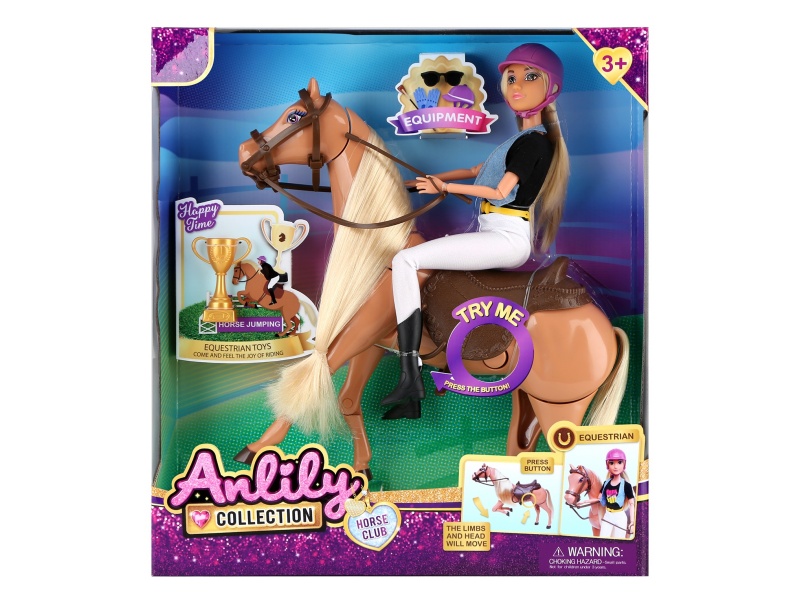 Anlili 11.5-Inch Real-Life Doll Riding A Horse (Brown Skin)