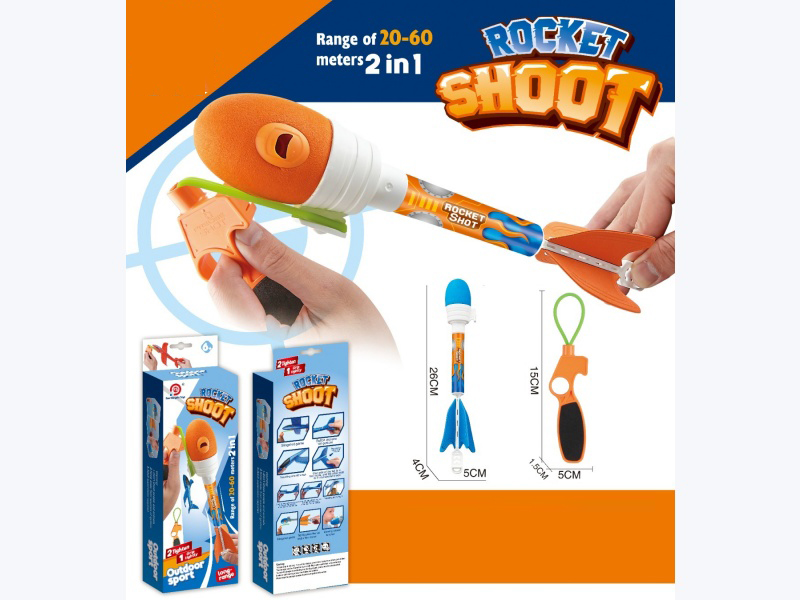 Slingshot Flying Rocket With Whistle (Slingshot + Rocket 2 Pieces) Rocket: Mixed Orange And Blue