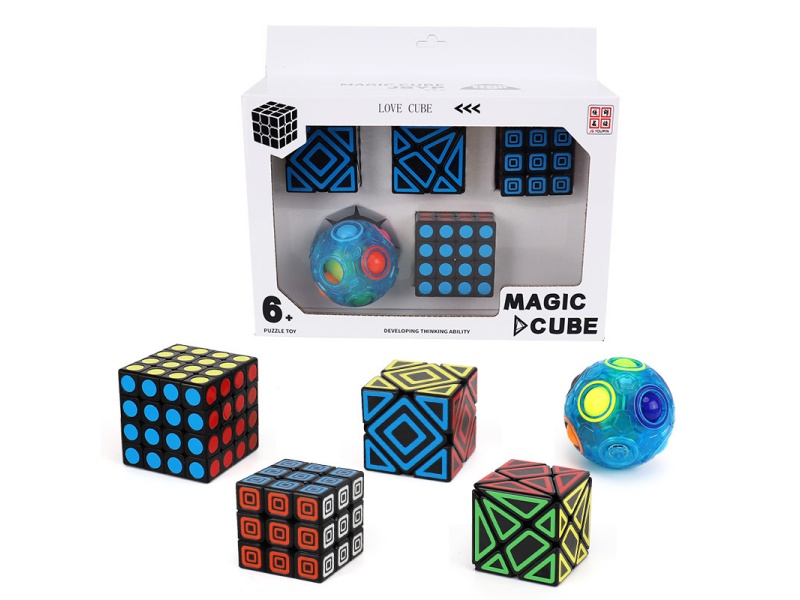 Tilt (Uv Printing) + Transformer (Uv Printing) + 3X3 Rubik'S Cube (Uv Printing) + 4X3 Rubik'S Cube (Uv Printing) + Transparent Blue Rainbow Ring (With Bearing)