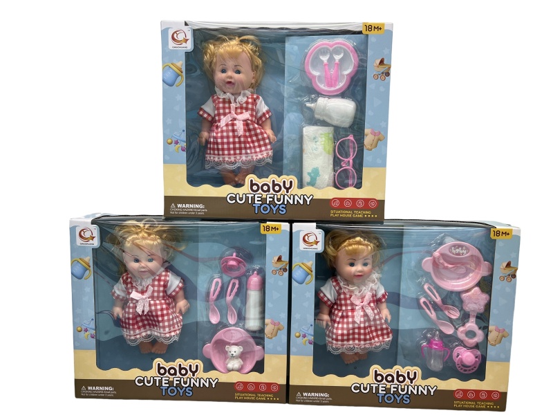 A Mixed Set Of Three Types Of 10-Inch Figurines And Dolls With Tableware