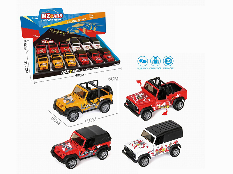 1:36 Pull Back Alloy Open Door Off-Road Vehicle 12pcs