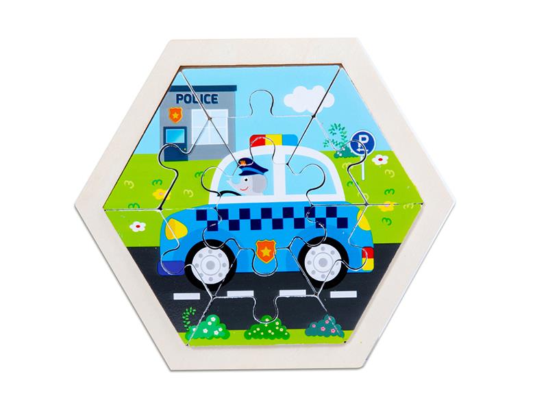 Wooden Hexagonal Puzzle - Police Car