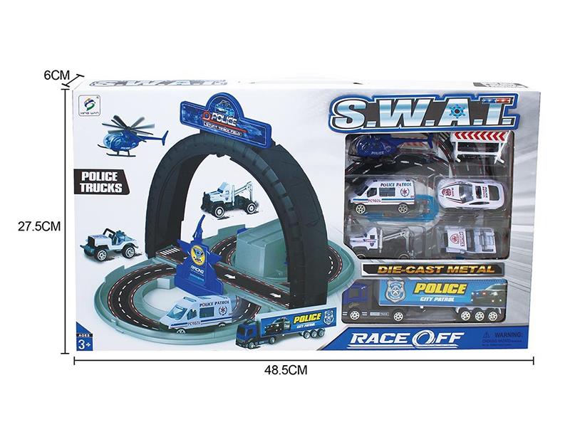 Mini Alloy Police Cars Toy Deformable Tire Parking Lot Set