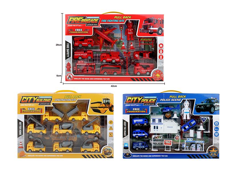 Engineering Trucks/Fire Engine/Police Cars Set