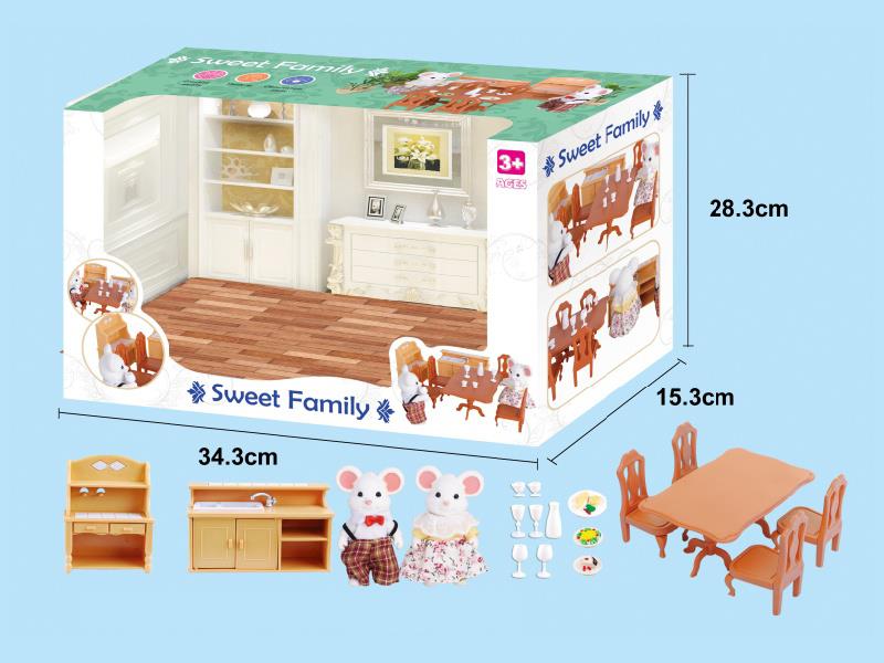 Kitchen Dining Room Toys + White Mouse Dolls 2pcs