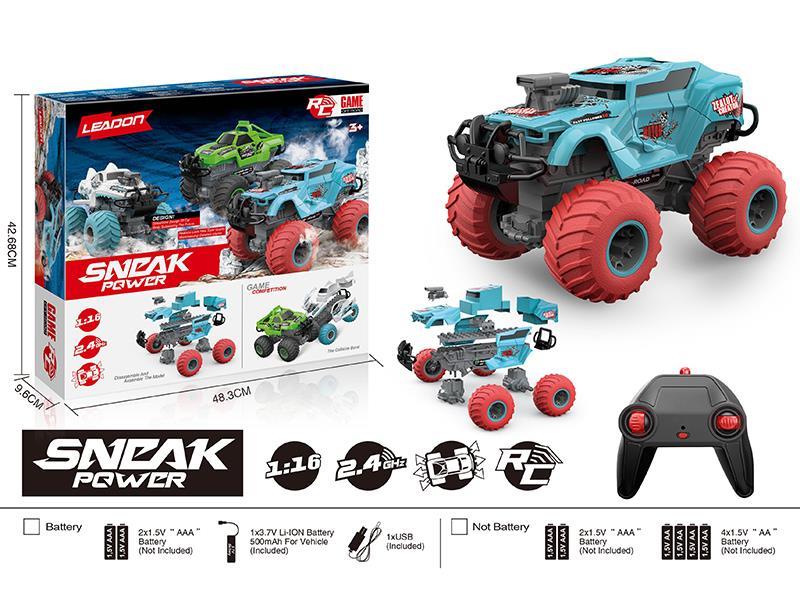 2.4G Remote Control 1:16 Building Block Assembly Big Wheel Off-Road Crash Car(Included Battery)