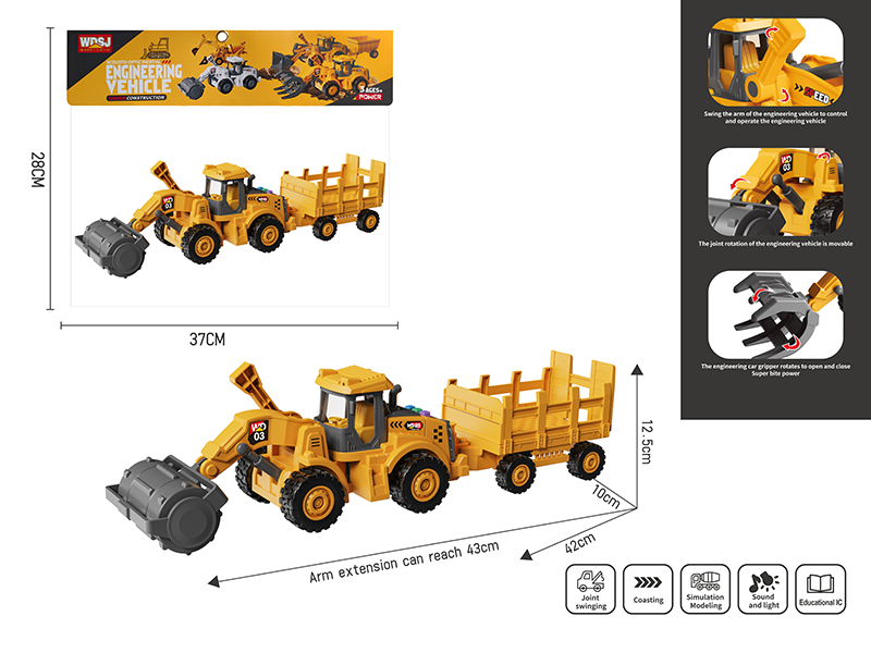 1:16 Friction Road Roller With Sound And Lights + Bucket Car