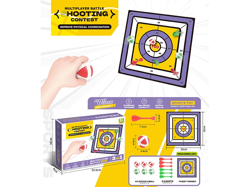 Sticky Balls, Darts + Velcro Dartboard