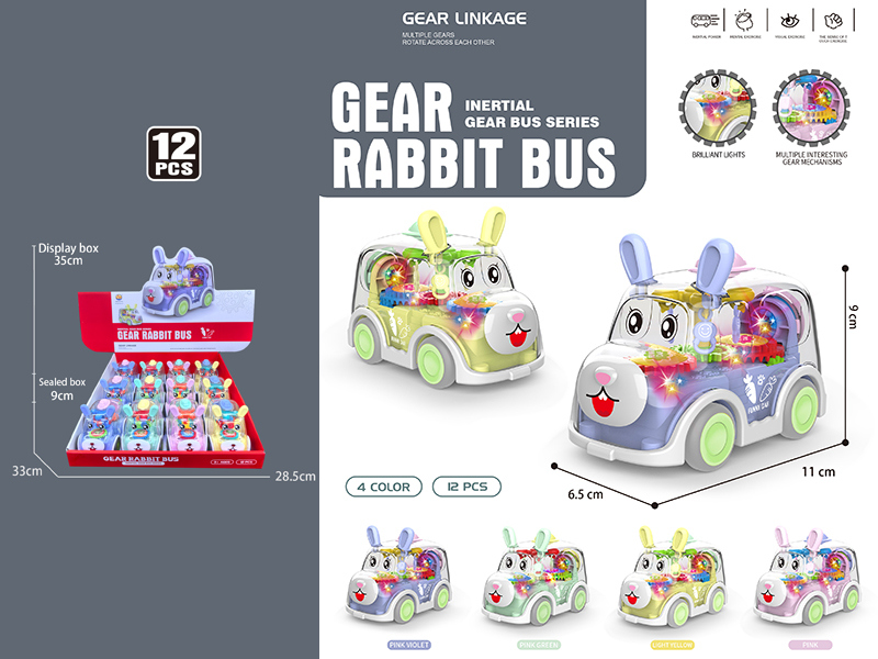 Friction Gear Rabbit Bus With Lights 12pcs/Box