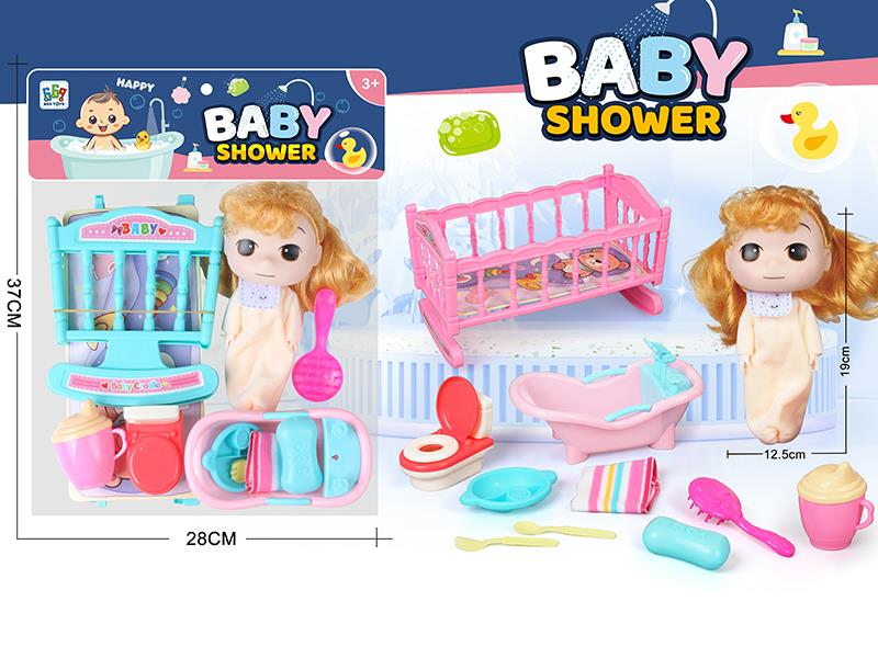 6" 12-Joints Girl Doll + 26CM Bed + Small Bathtub + Accessory Set