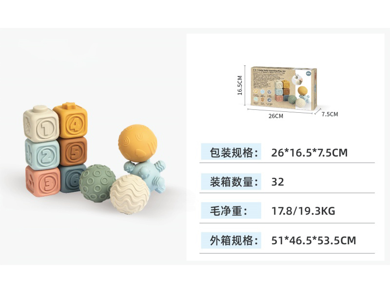 Montessori Blocks +4 Tactile Balls (10Pcs)