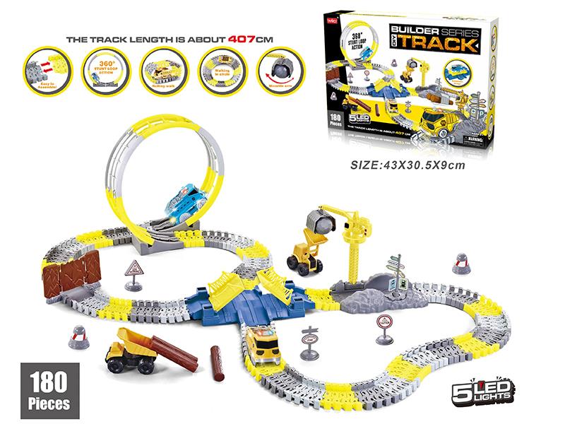 Electric Engineering Car 360° Rotating Track With Lights 180PCS(Not Included Batteries)