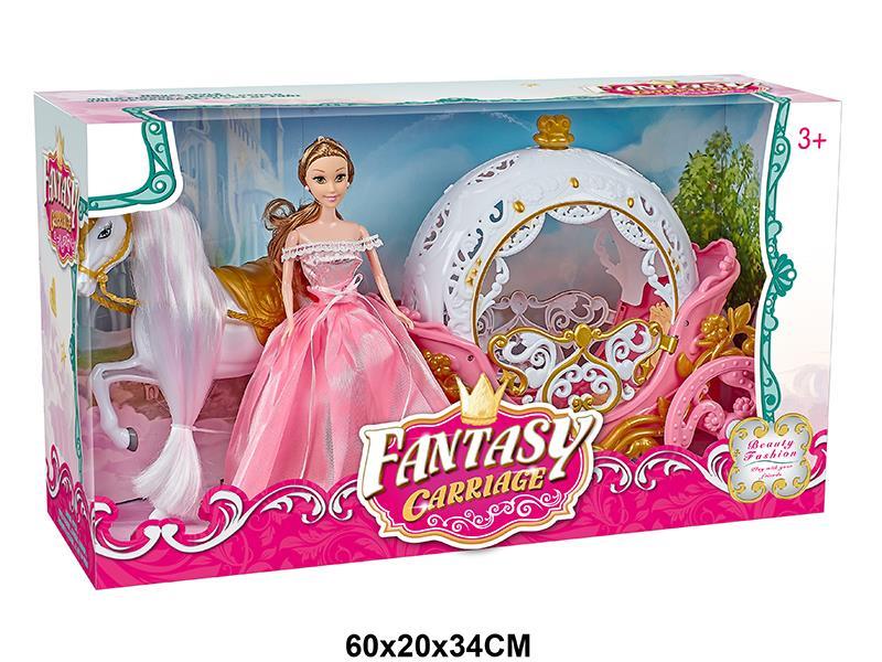 Static Large Horse + Pumpkin Carriage + 29cm Solid Doll