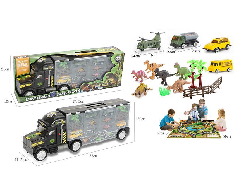 Truck with die-cast cars and dinosaurs