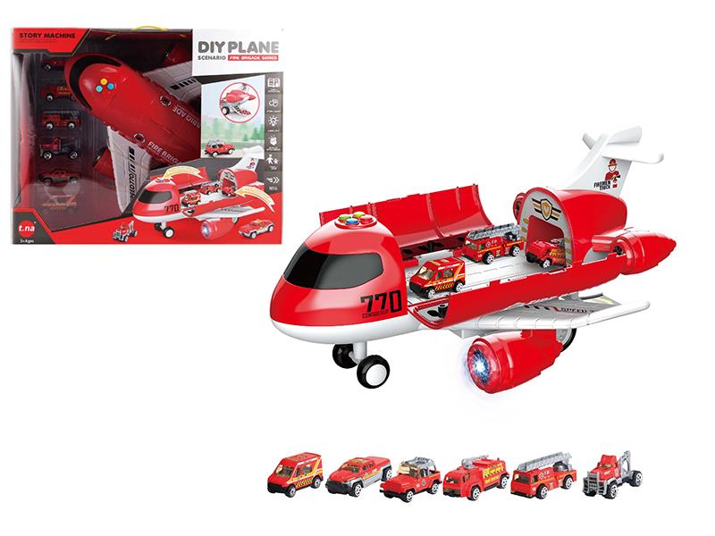 Cartoon Storage Airplane With Sound And Light + Alloy Fire Engine