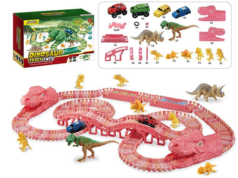 Pink Dinosaur DIY Track Electric Car 284pcs