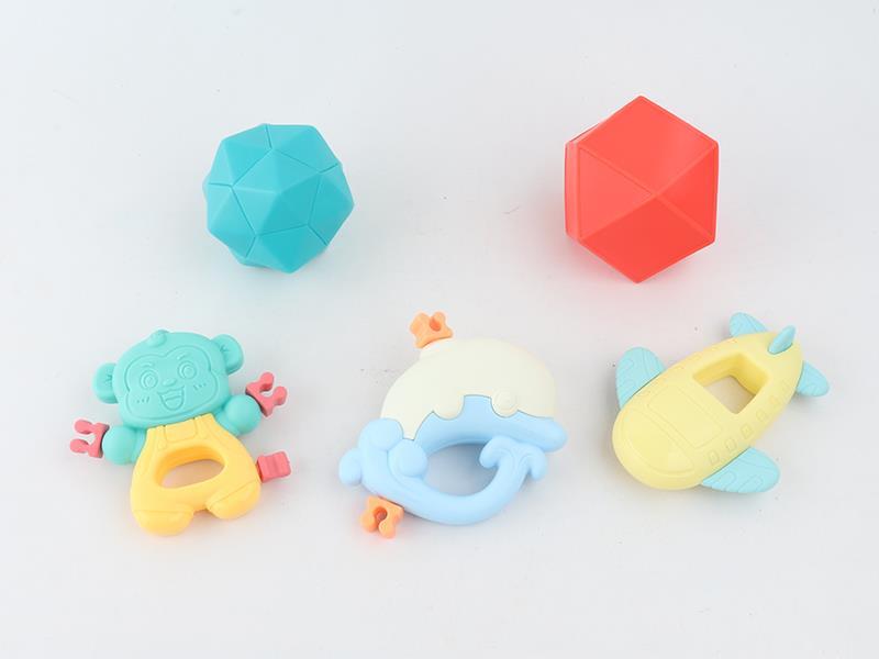 Soft Plastic Ball + Baby Rattle 5pcs