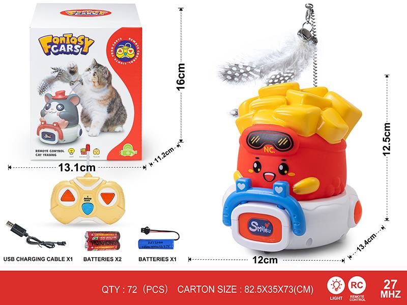 27Mhz 2-Channel Remote Control Cat Teasing Vinyl French Fry Car(With Lights)Including Batteries