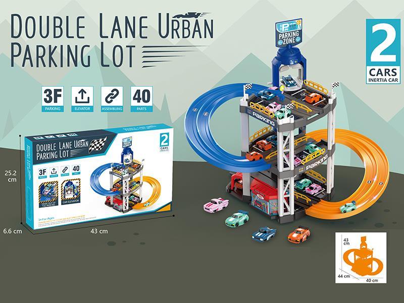 Double Lane Urban Parking Lot With 2 Cars