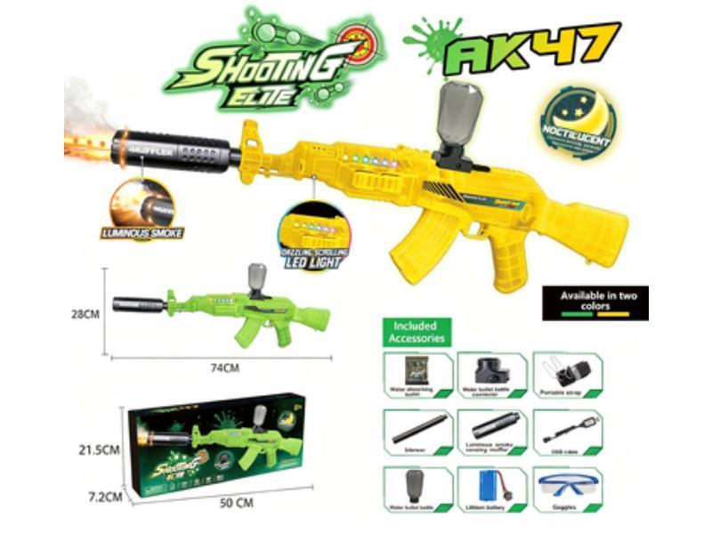 Mid-Range Ak47 High-Speed Continuous Fire Electric Water Bullet  Gun [Running Light + Smoke Spray Version] [Luminous Gun - Full Gun Luminous]