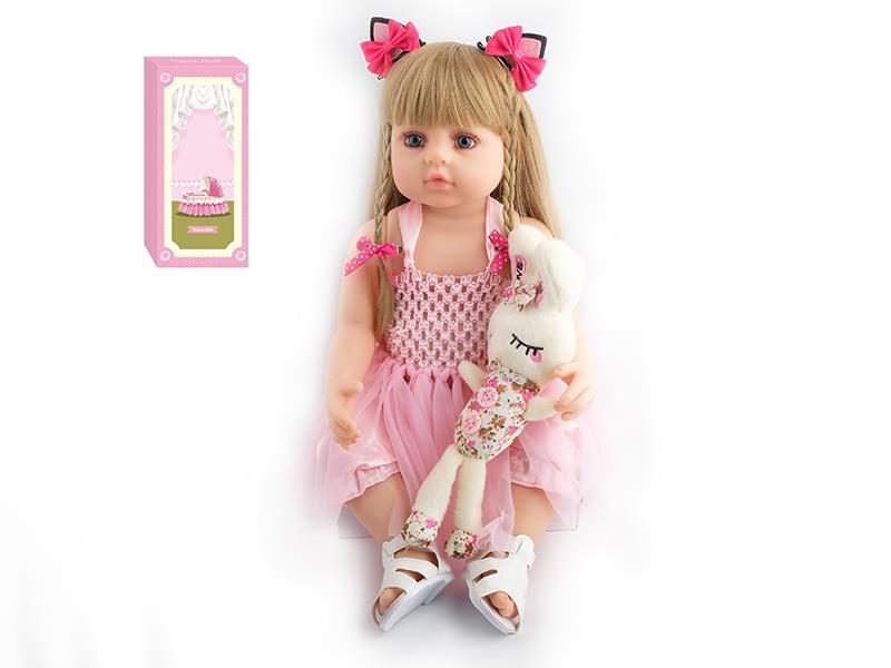 55CM Soft Plastic Reborn Doll  (Wig Sheath) With Bottle, Magnetic Pacifier, Diaper, Birth Card