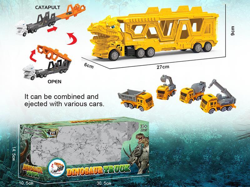 Friction Folding Ejection Tyrannosaurus Rex Carrier Truck With Engineering Trucks