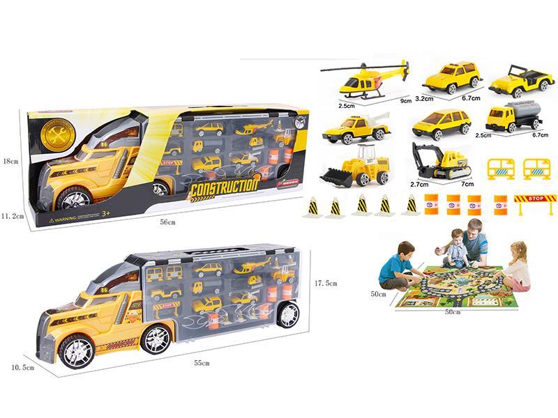 Engineering construction truck with die-cast cars