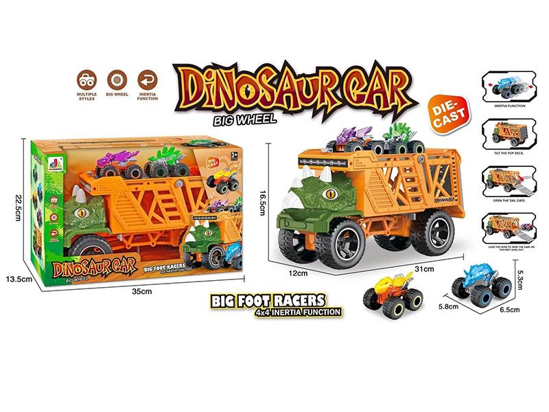 Friction Double-Decker Dinosaur Transport Vehicle(With Slide Alloy Small Cars)