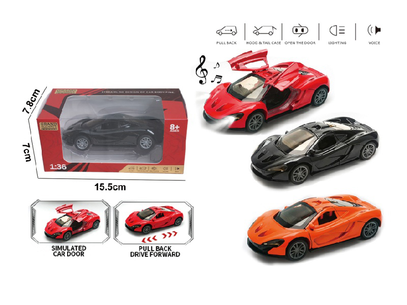 1:36 Force Alloy Car Model - Mclaren P1 With Lights And Music, Mixed In Orange/Black/Red