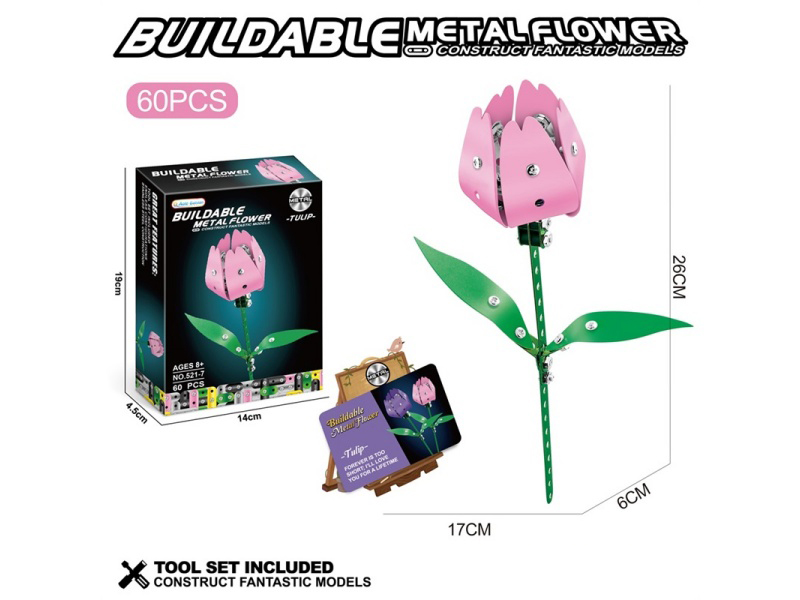 Metal Building Blocks - 60 Pieces Of Pink Tulips
