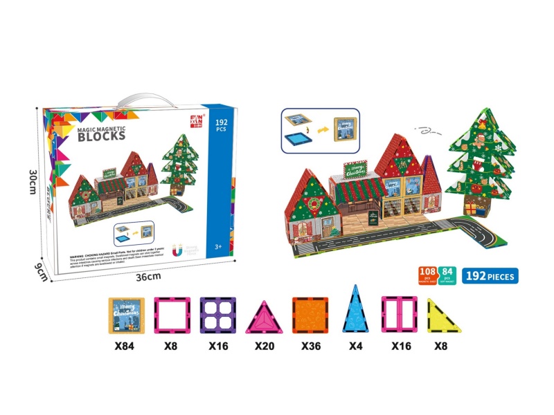108PCS Christmas Theme Magnetic Building Blocks + 84PCS Soft Magnet Building Blocks