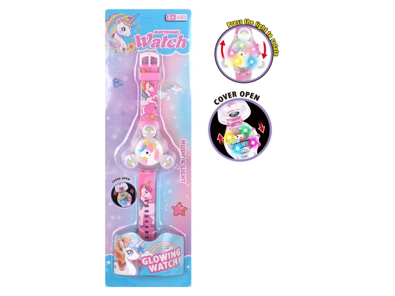 Three-Headed One-Horn Rotating Light Music Watch