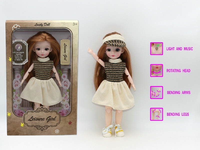 12-Inch 3D Simulation Eye 15-Joint Real-Life Music And Light Barbie Doll