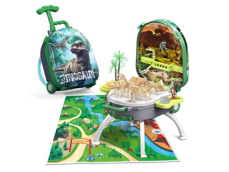 4-In-1 Portable Alloy Backpack Set With Handle Dinosaur Scene (3 Randomly Disassembled Skeleton Dinosaurs)